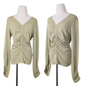 Melanie Lyne Olive Green Long Sleeve Top Size Large V-Neck